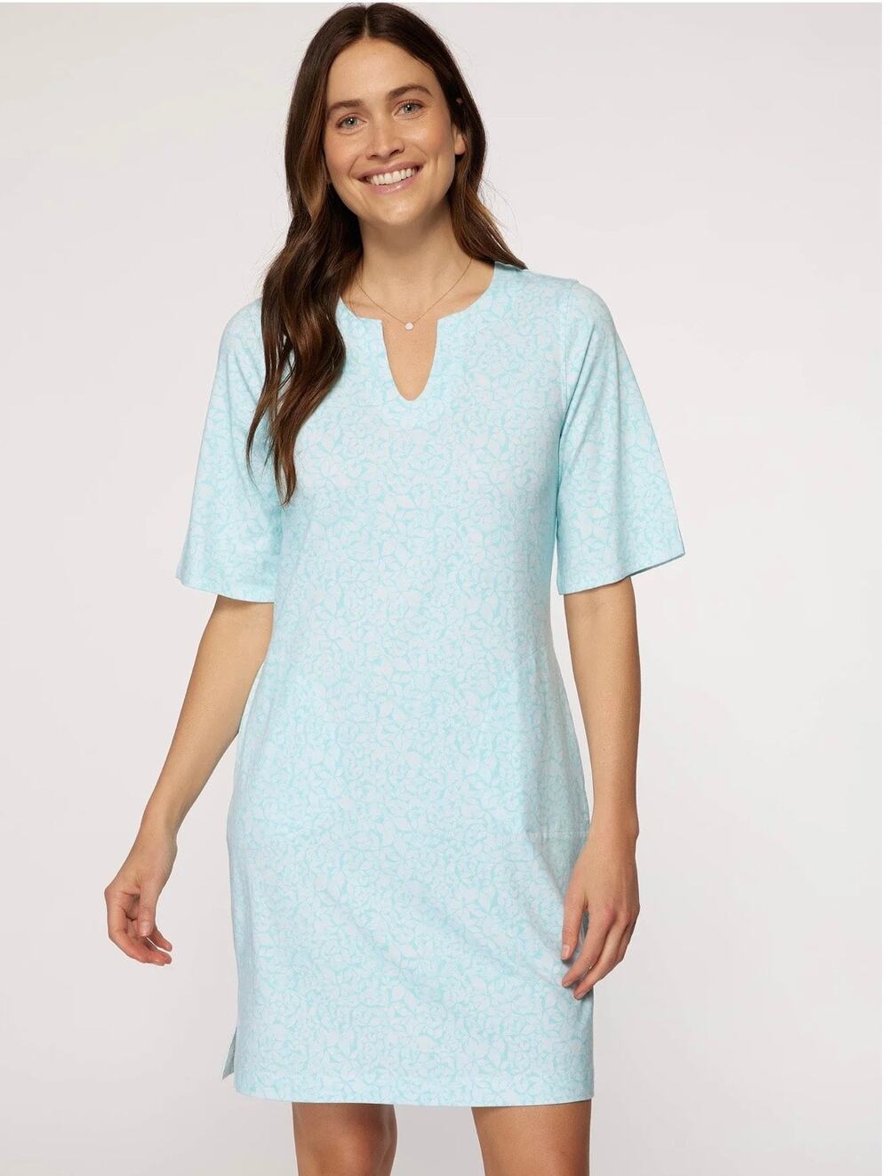 Hang Ten Women's Teal White UV Protection/UPF 50+ Seahorse Midi Dress Size L